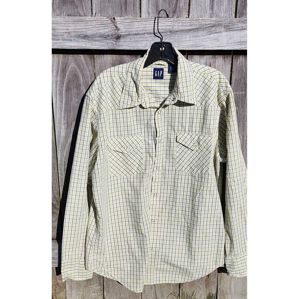 Gap Mens Yellow and blue.Plaid Long-Sleeve‎ Shirt Size L 100% Cotton
